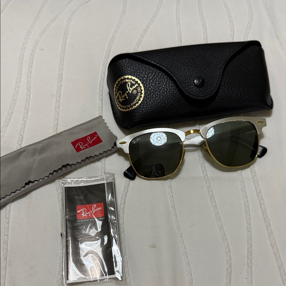 Ray-Ban Gold and Black Sunglasses with Accessories